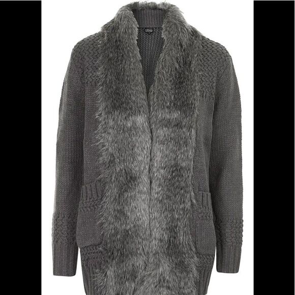 NWOT Topshop gray faux fur cardigan sweater size 2 - Picture 3 of 12